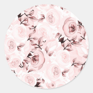 Pink Roses Shabby Chic Glam Elegant Floral Party Classic Round Sticker