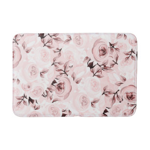 Pink Roses Shabby Chic Glam Floral Decor Bath Mat