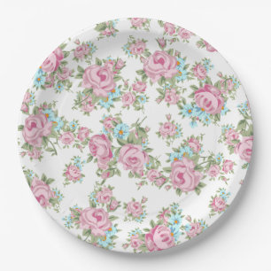 Pink Roses Shabby Vintage Chic Antique Paper Plate