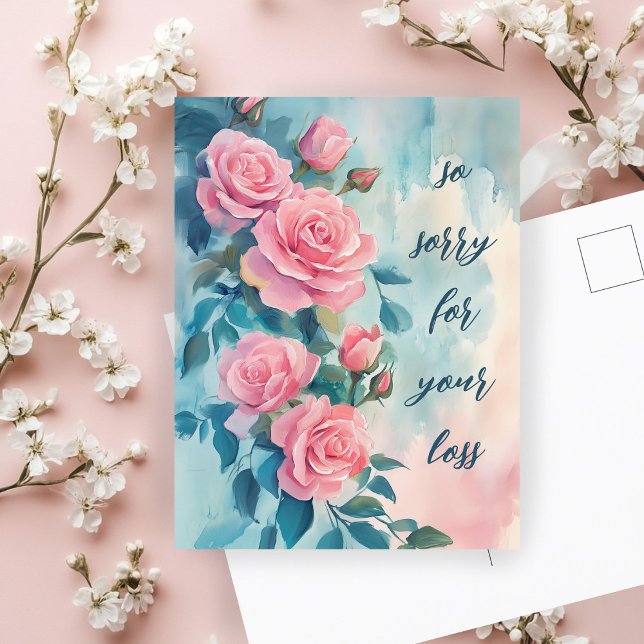 Pink Roses SORRY FOR LOSS CUSTOM Condolences Postcard (Pink Roses SORRY FOR LOSS CUSTOM Condolences Postcard
)