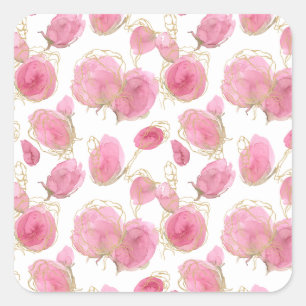 Pink roses square sticker