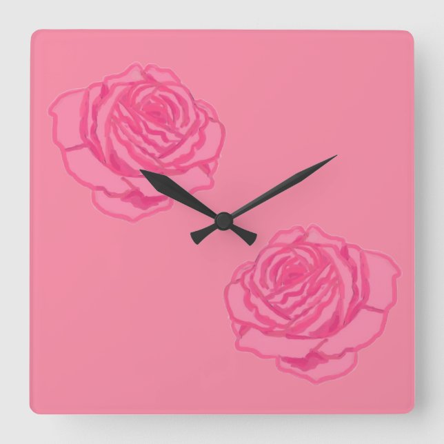 Pink roses square wall clock (Front)