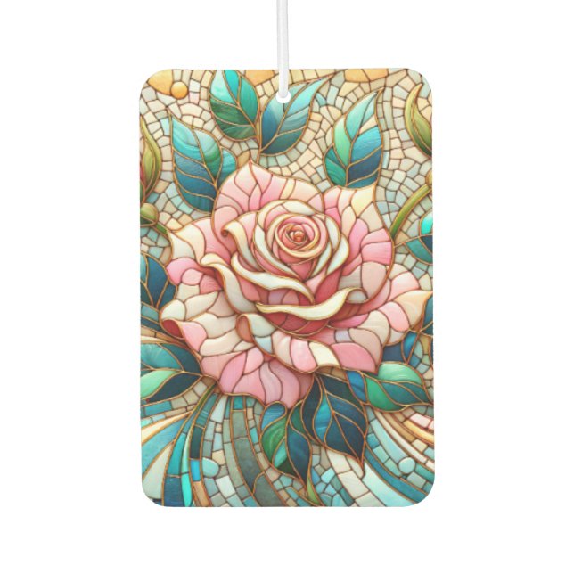 Pink Roses Stained Glass Mosaic Air Freshener (Front)