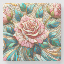 Pink Roses Stained Glass Mosaic