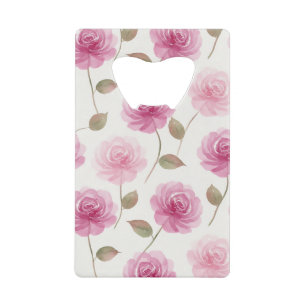 Pink Roses Stainless Steel Bottle Opener Credit Card Bottle Opener