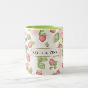 Pink Roses Strawberries Personalized Two-Tone Coffee Mug