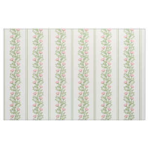 Pink Roses & Stripes on White (small scale) Fabric