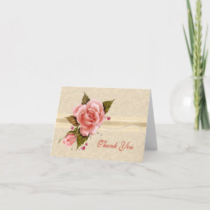 Pink Roses Thank You Card
