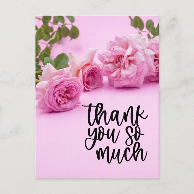 Pink roses Thank you card on pink background (Front)