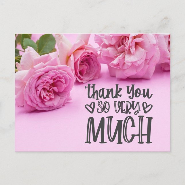 Pink roses Thank you card on pink background (Front)