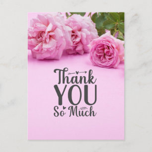 Pink roses Thank you card on pink background