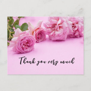 Pink roses Thank you card on pink background