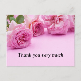 Pink roses Thank you card on pink background