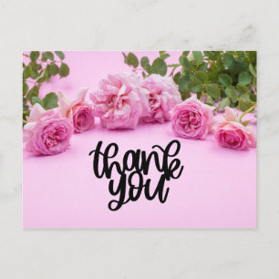 Pink roses Thank you card on pink background
