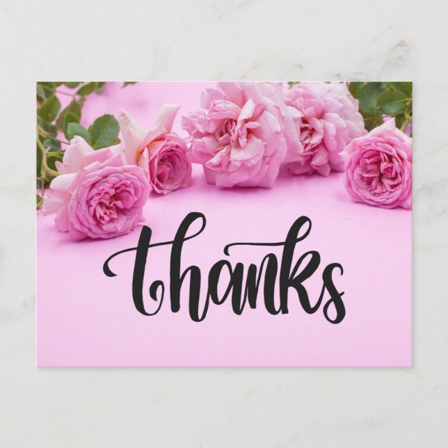 Pink roses Thank you card on pink background (Front)