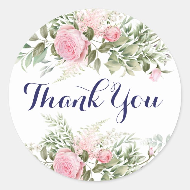 Pink Roses Thank You Stickers (Front)