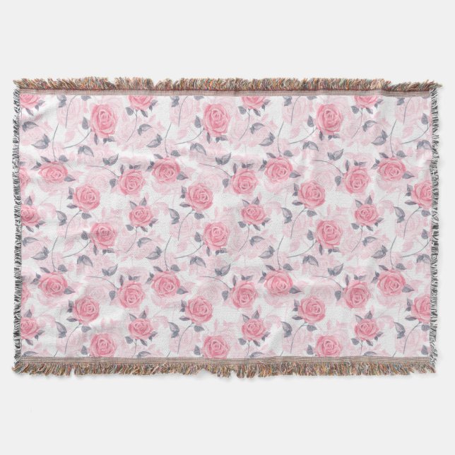 Pink roses throw blanket (Front)