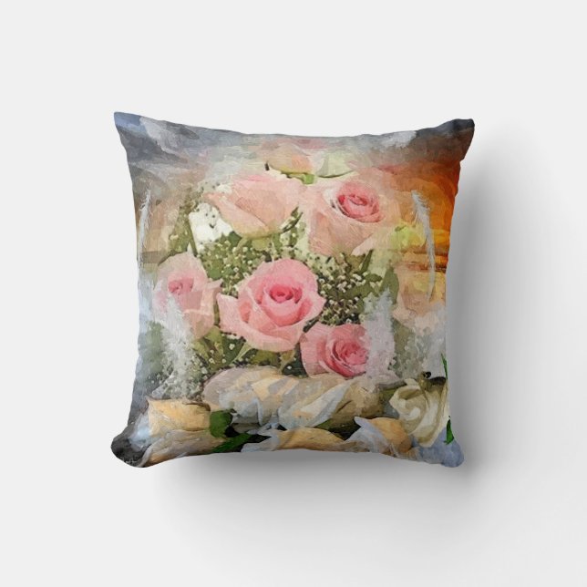 Pink Roses Throw Pillow (Front)