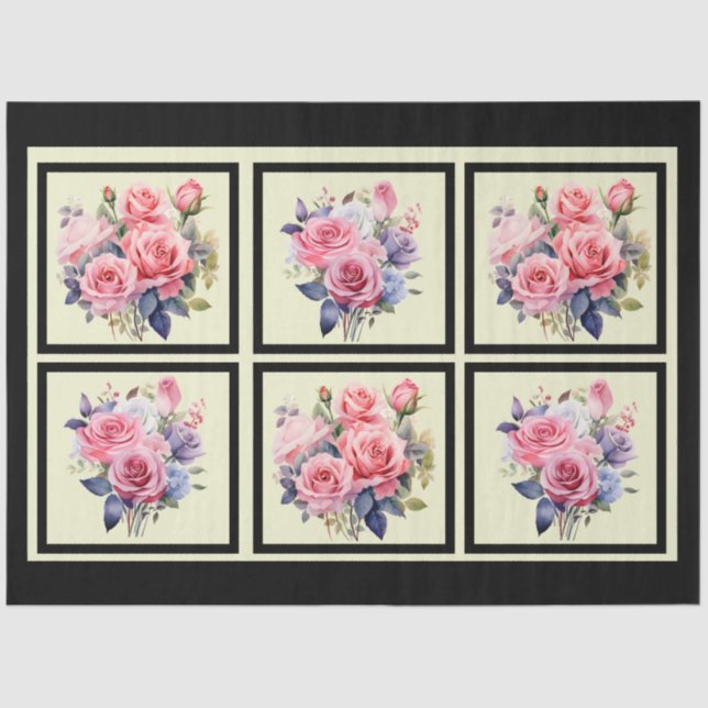 Pink Roses Tiled Decoupage Tissue Paper (Front)