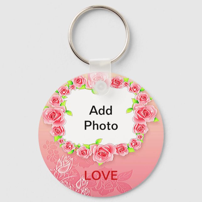 Pink Roses Valentine Add Your Photo Keychain (Front)