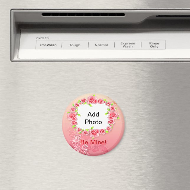 Pink Roses Valentine Add Your Photo Magnet (In Situ (Dishwasher))