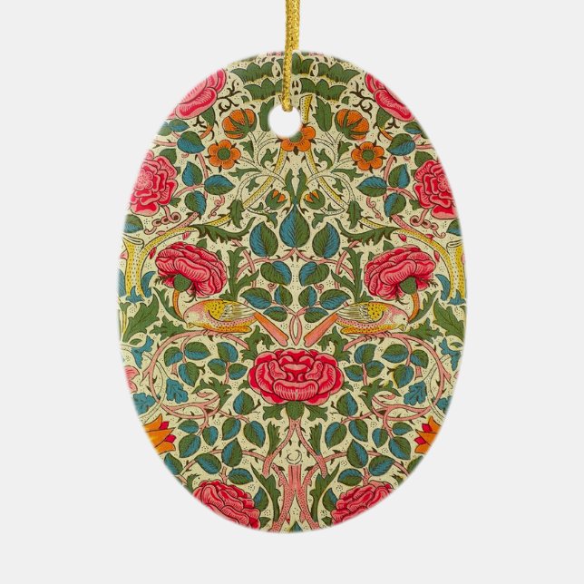 Pink Roses Vintage Chintz Pattern Ceramic Ornament (Front)