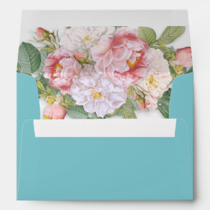 Pink Roses Vintage Elegant Blue Wedding Invitation Envelope