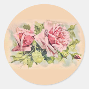 Pink Roses Vintage Floral Classic Round Sticker