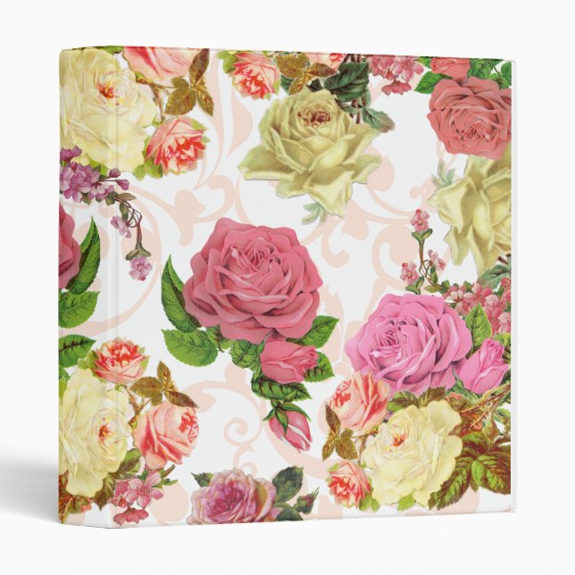 Pink roses vintage floral pattern binder (Front/Spine)