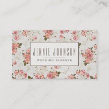 Pink Roses Vintage Floral Pattern Business Card