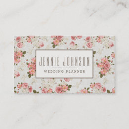 Pink Roses Vintage Floral Pattern Business Card