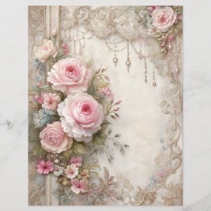 Pink Roses Vintage Junk Journal Scrapbook Paper