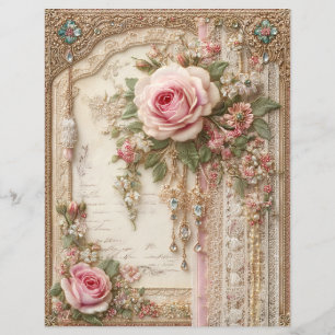 Pink Roses Vintage Junk Journal Scrapbook Paper