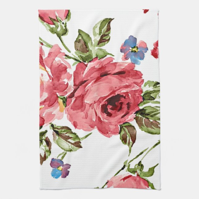 Pink Roses Vintage Kitchen Towel (Vertical)