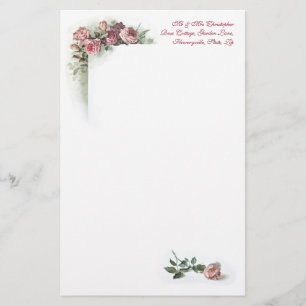 Pink roses vintage stationery