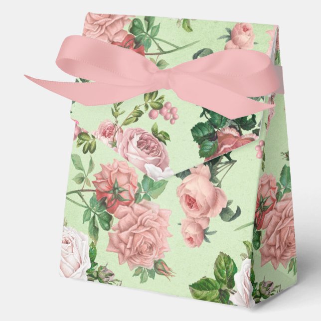 Pink Roses Vintage Style Favour Box (Front)