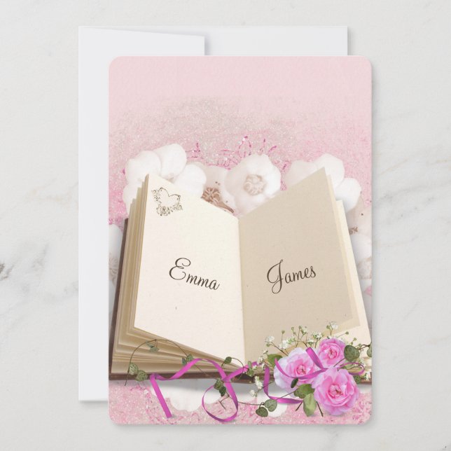 Pink Roses Vow Renewal Wedding Book Invitation (Front)