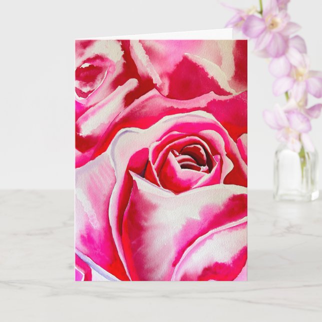 Pink roses watercolor art card (Orchid)