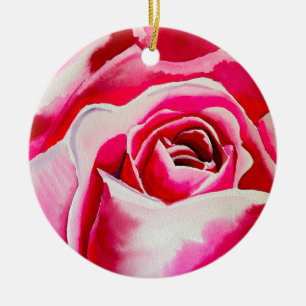 Pink roses watercolor art ceramic ornament