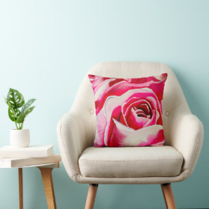 Pink roses watercolor art throw pillow