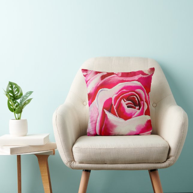 Pink roses watercolor art throw pillow (Chair)