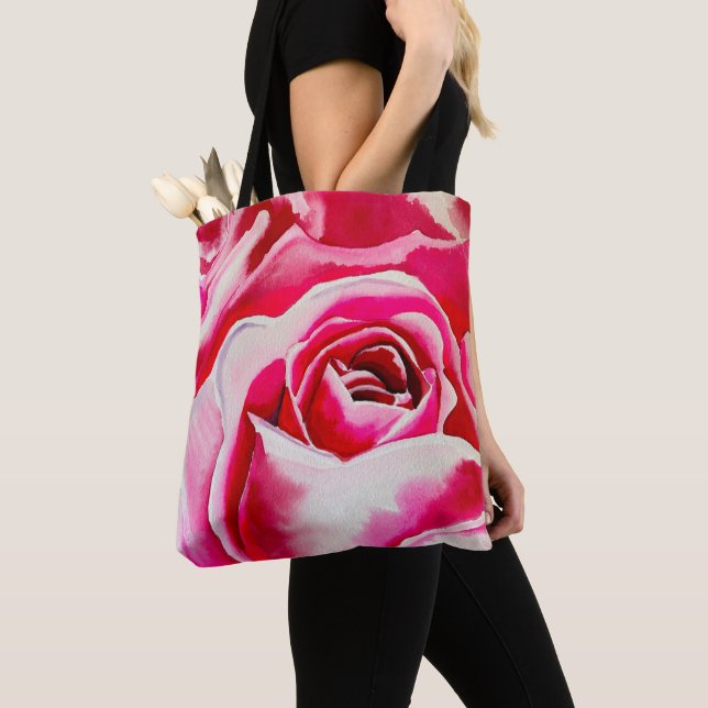 Pink roses watercolor art tote bag (Close Up)