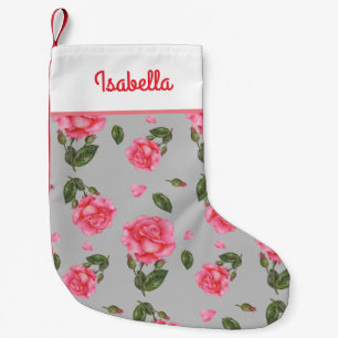 Pink Roses Watercolor Botanical Illustration Small Christmas Stocking