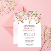 Pink Roses Watercolor Floral First Holy Communion