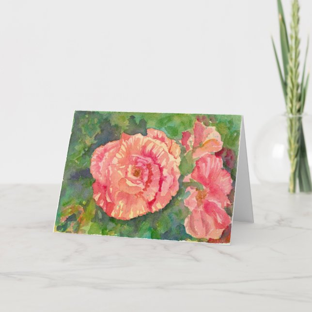 Pink Roses Watercolor Flowers Happy Birthday Card (Front)
