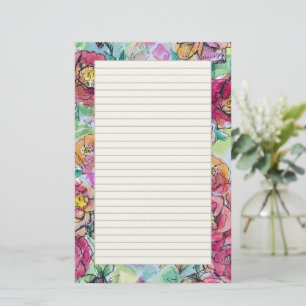 Pink Roses Watercolor Flowers Letter Writing  Stationery
