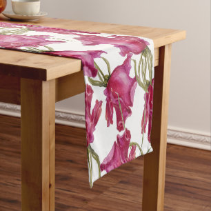 Pink Roses Watercolor Pattern Hand-painted Short Table Runner