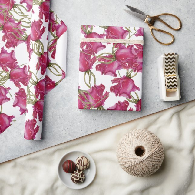 Pink Roses Watercolor Pattern Hand-painted Wrapping Paper (Crafts)