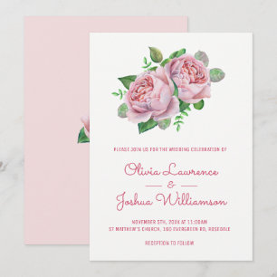 Pink Roses Watercolor Wedding Invitations