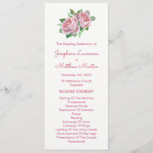 Pink Roses Watercolor Wedding Programs